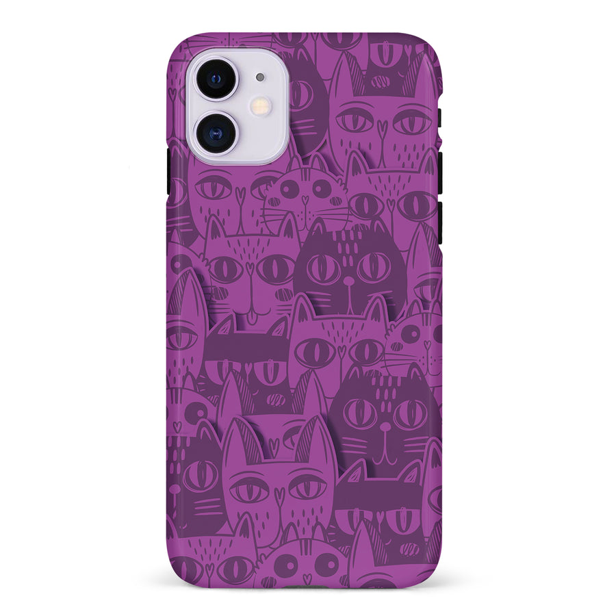 iPhone 11 Abstract Cats Art Cat Phone Case - Purple