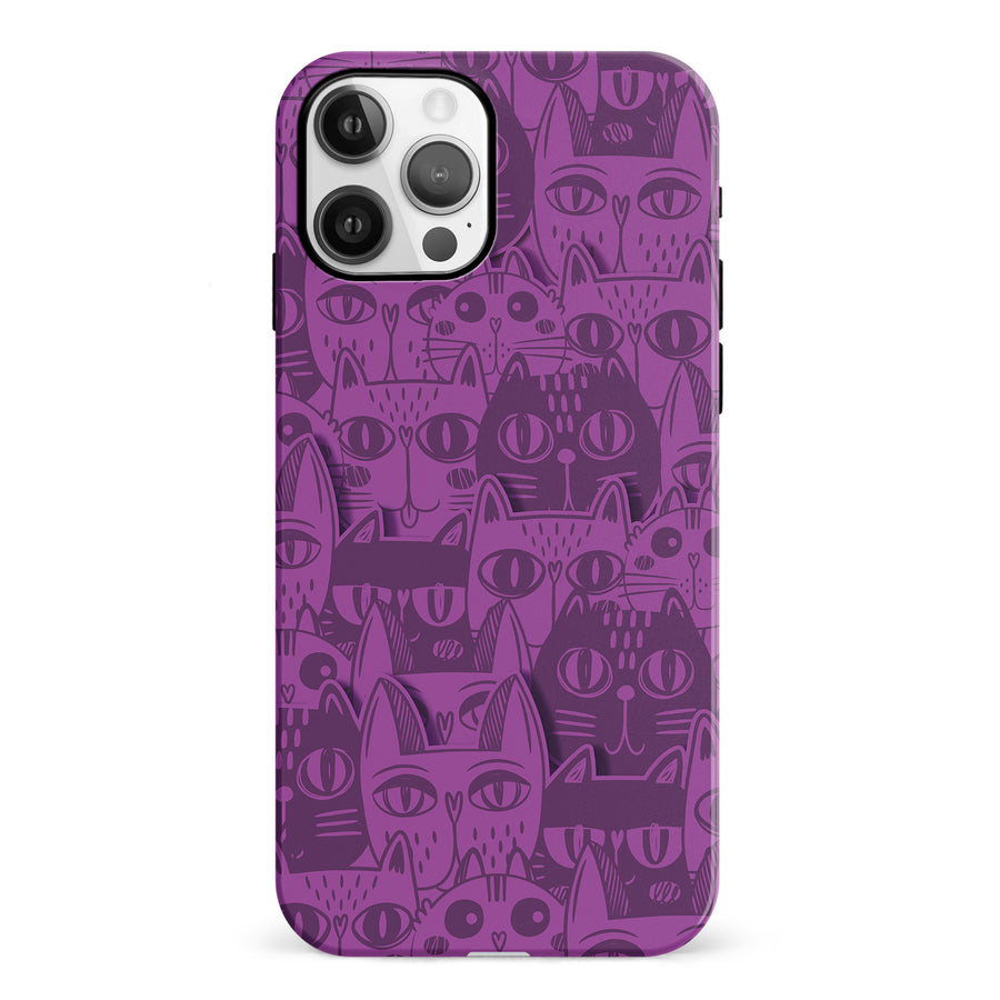 iPhone 12 Abstract Cats Art Cat Phone Case - Purple