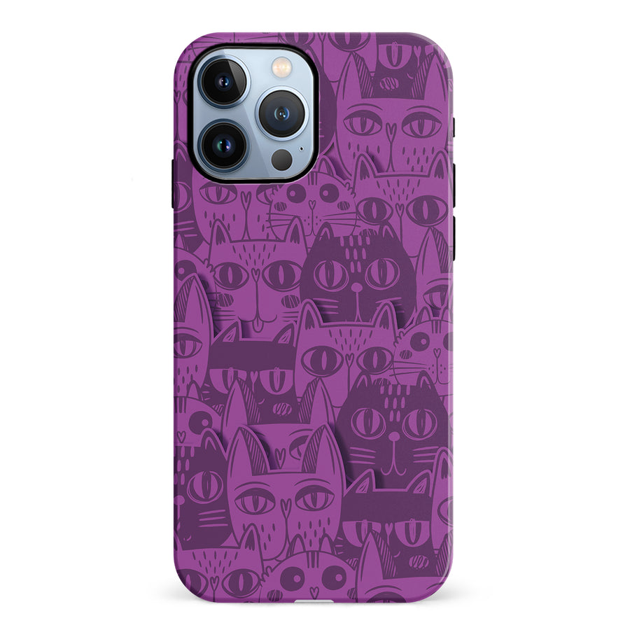 iPhone 12 Pro Abstract Cats Art Cat Phone Case - Purple