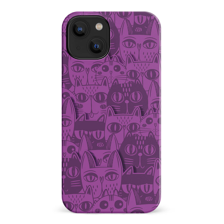 iPhone 14 Abstract Cats Art Cat Phone Case - Purple