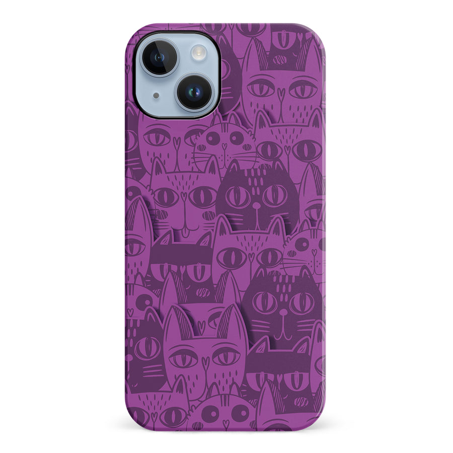 iPhone 14 Plus Abstract Cats Art Cat Phone Case - Purple