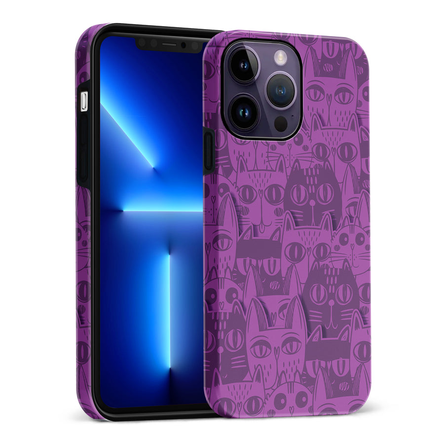 iPhone 14 Pro Max Abstract Cats Art Cat Phone Case - Purple