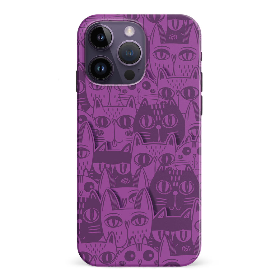 iPhone 15 Pro Abstract Cats Art Cat Phone Case - Purple