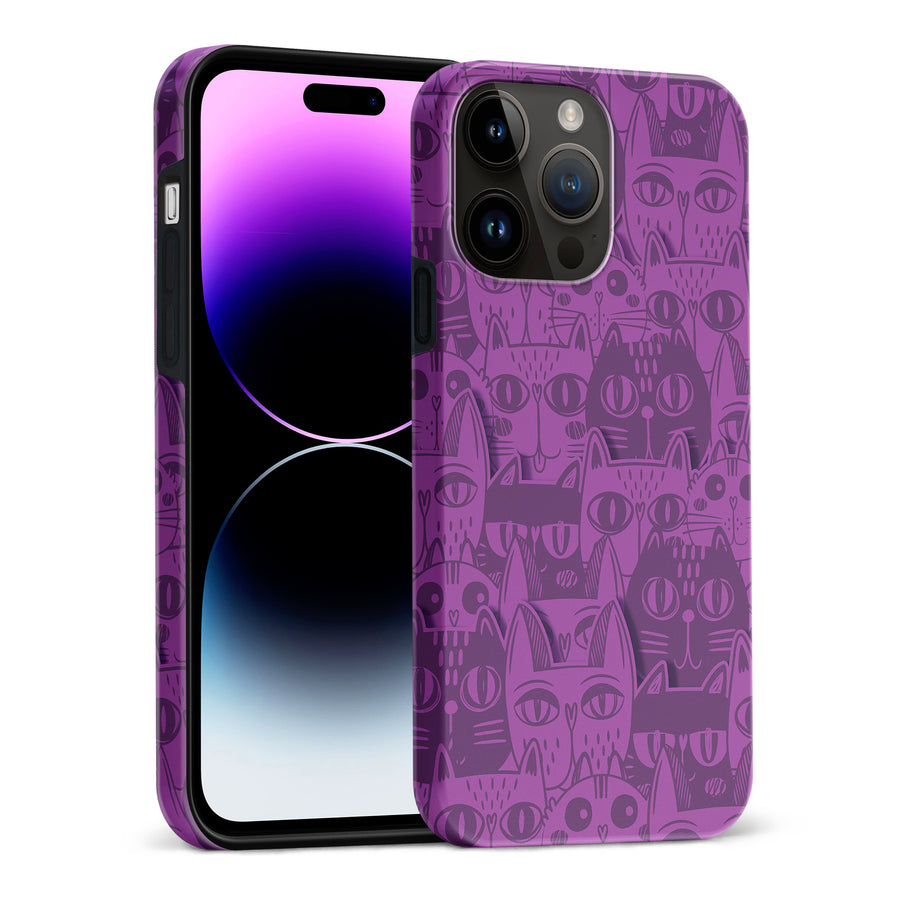 iPhone 15 Pro Max Abstract Cats Art Cat Phone Case - Purple