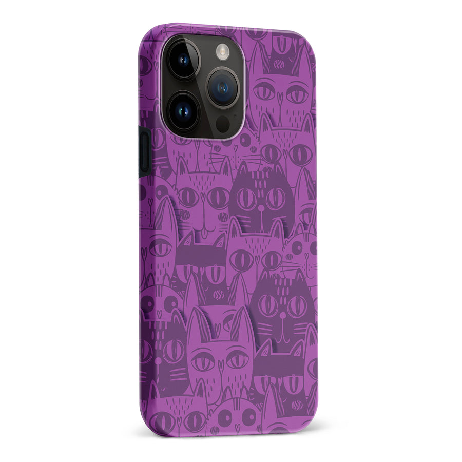 iPhone 15 Pro Max Abstract Cats Art Cat Phone Case - Purple