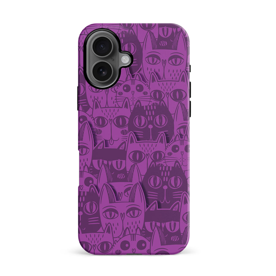 iPhone 16 Abstract Cats Art Cat Phone Case - Purple