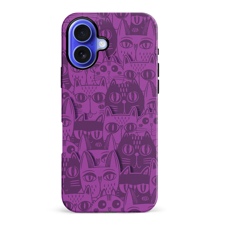 iPhone 16 Plus Abstract Cats Art Cat Phone Case - Purple