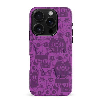 iPhone 16 Pro Max Abstract Cats Art Cat Phone Case - Purple