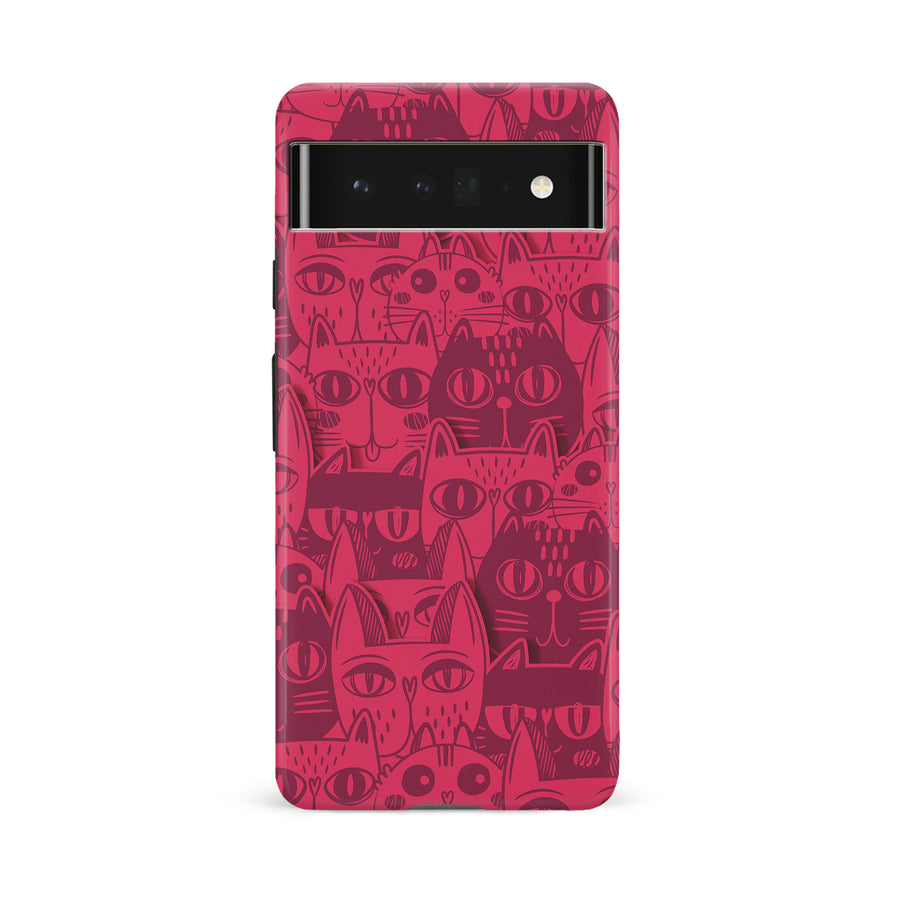 Google Pixel 6A Abstract Cats Art Cat Phone Case - Red