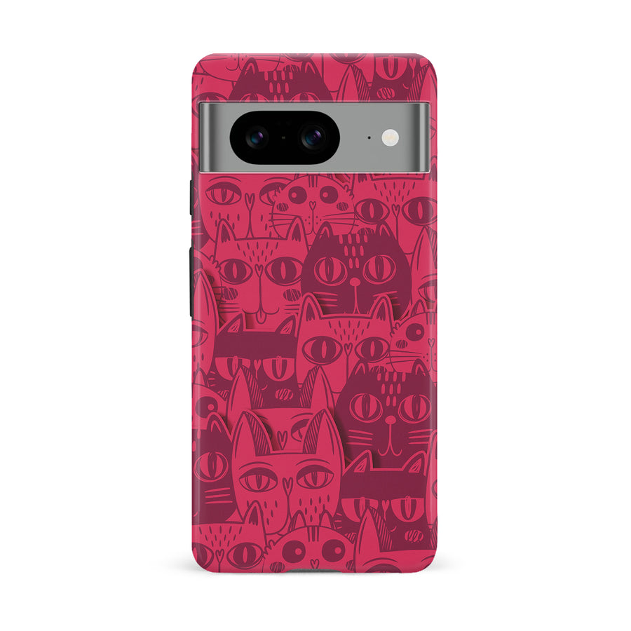 Google Pixel 8 Abstract Cats Art Cat Phone Case - Red