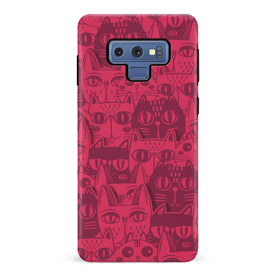 Samsung Galaxy Note 9 Abstract Cats Art Cat Phone Case - Red