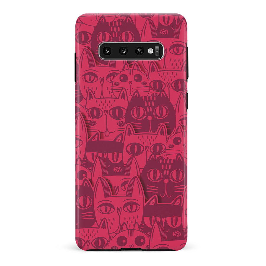 Samsung Galaxy S10 Plus Abstract Cats Art Cat Phone Case - Red