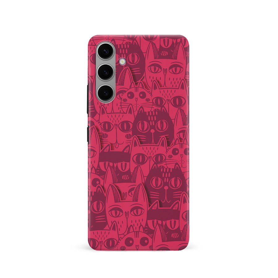 Samsung Galaxy S24 Abstract Cats Art Cat Phone Case - Red