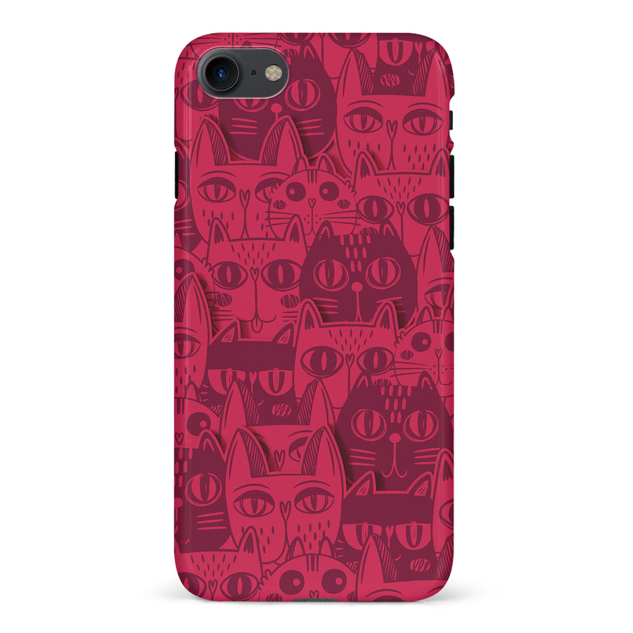 iPhone 7/8/SE Abstract Cats Art Cat Phone Case - Red