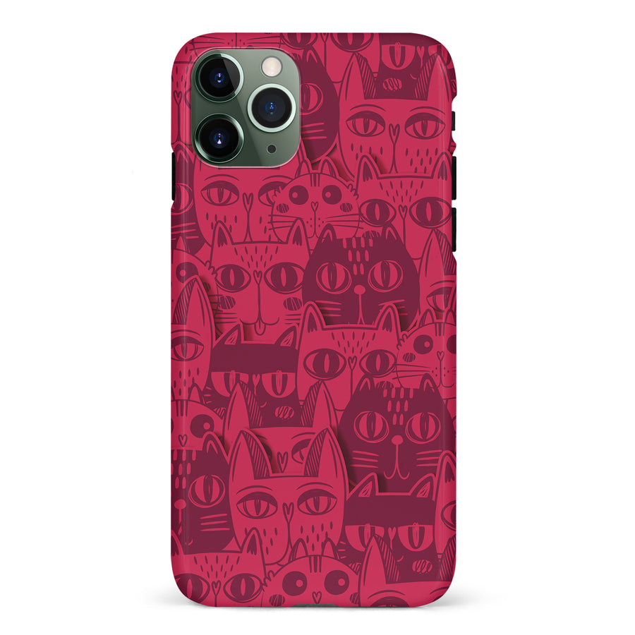 iPhone 11 Pro Abstract Cats Art Cat Phone Case - Red