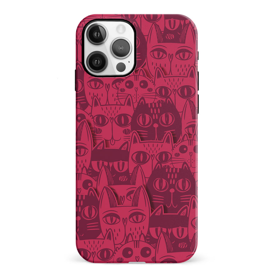 iPhone 12 Abstract Cats Art Cat Phone Case - Red