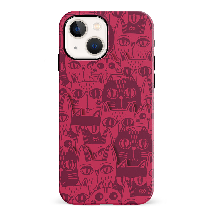 iPhone 13 Abstract Cats Art Cat Phone Case - Red