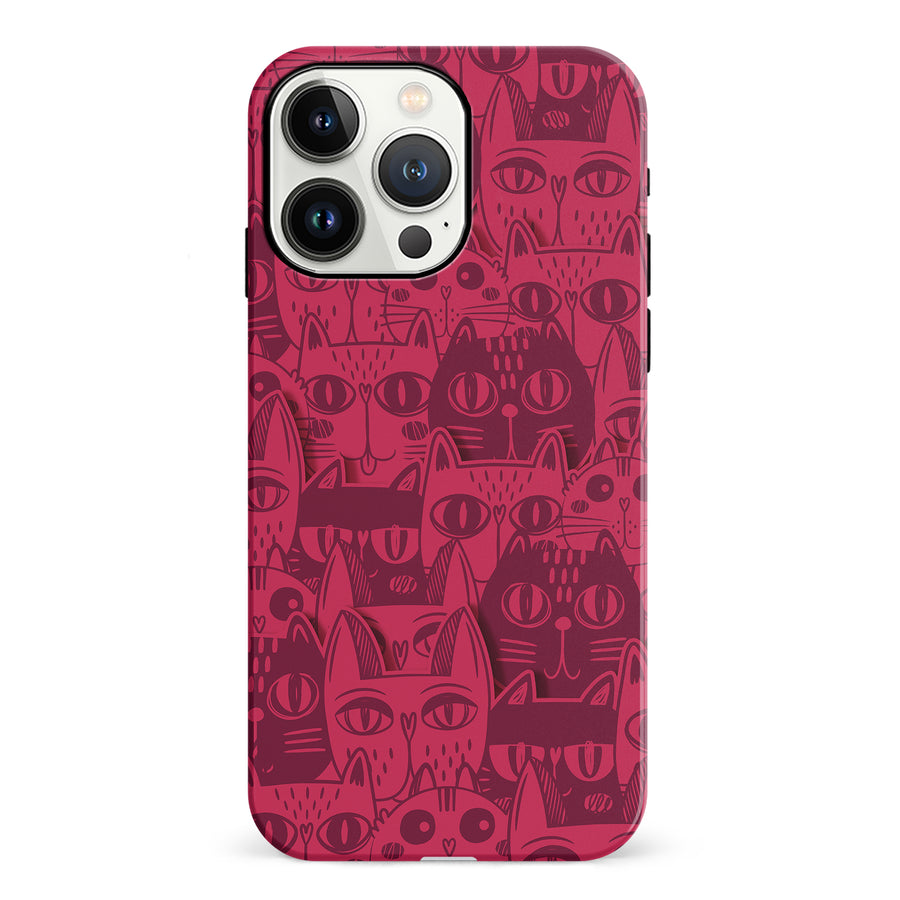 iPhone 13 Pro Abstract Cats Art Cat Phone Case - Red