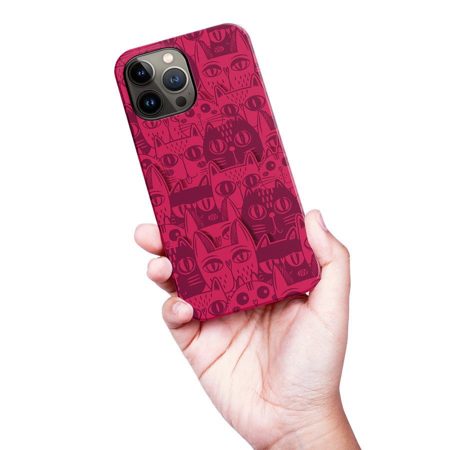 iPhone 13 Pro Max Abstract Cats Art Cat Phone Case - Red