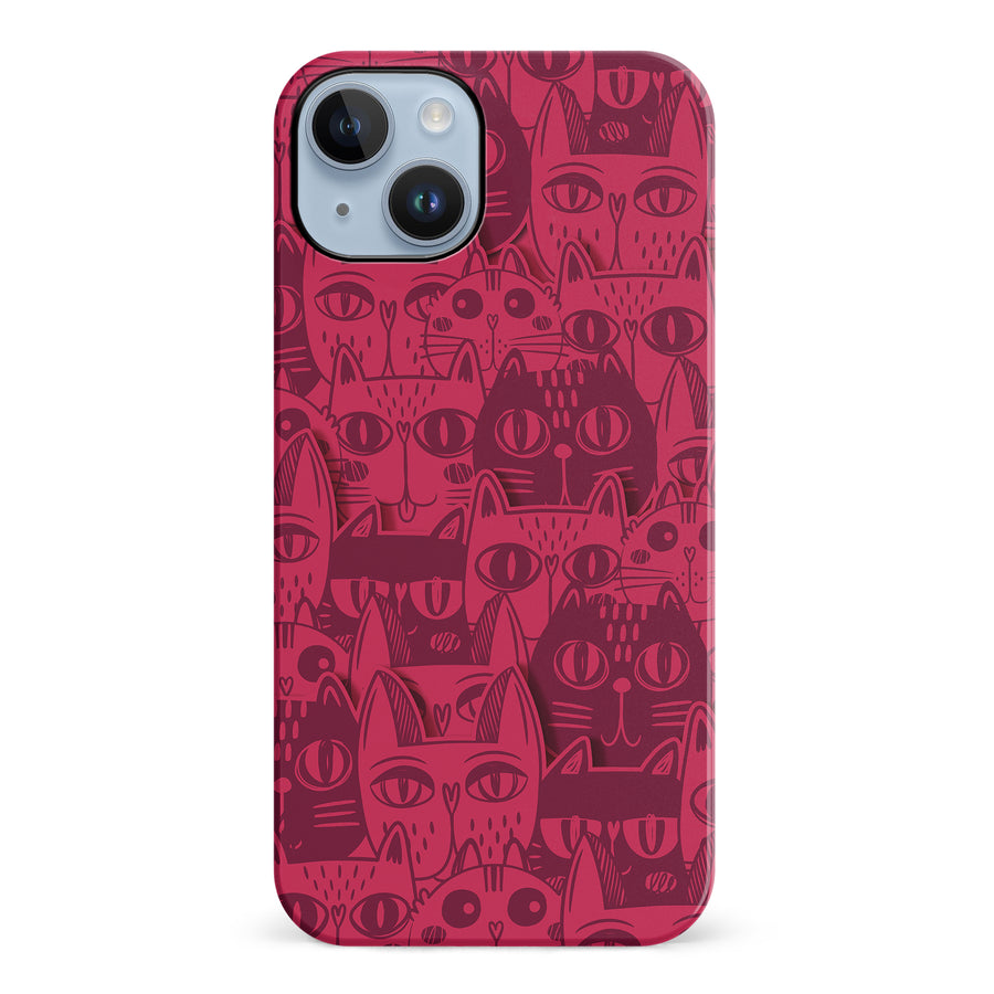 iPhone 14 Plus Abstract Cats Art Cat Phone Case - Red