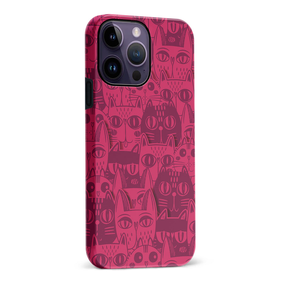 iPhone 14 Pro Max Abstract Cats Art Cat Phone Case - Red