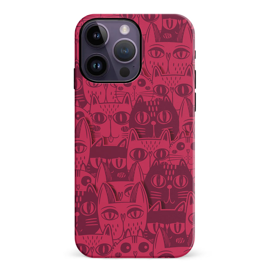 iPhone 14 Pro Max Abstract Cats Art Cat Phone Case - Red