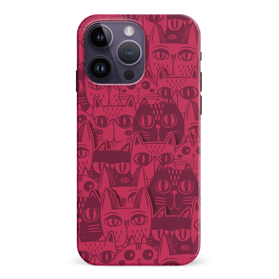 iPhone 15 Pro Abstract Cats Art Cat Phone Case - Red