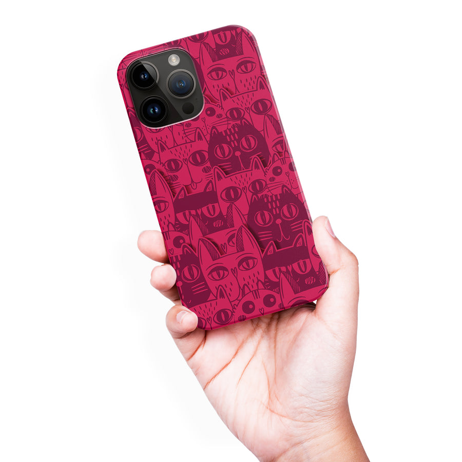 iPhone 15 Pro Max Abstract Cats Art Cat Phone Case - Red