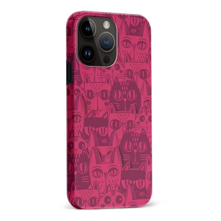 iPhone 15 Pro Max Abstract Cats Art Cat Phone Case - Red