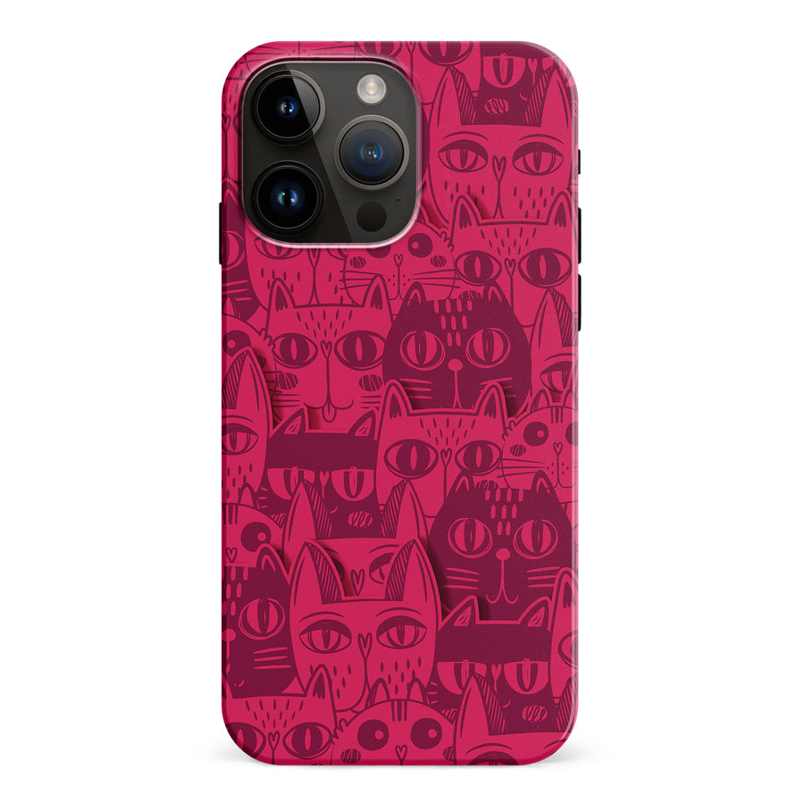 iPhone 15 Pro Max Abstract Cats Art Cat Phone Case - Red