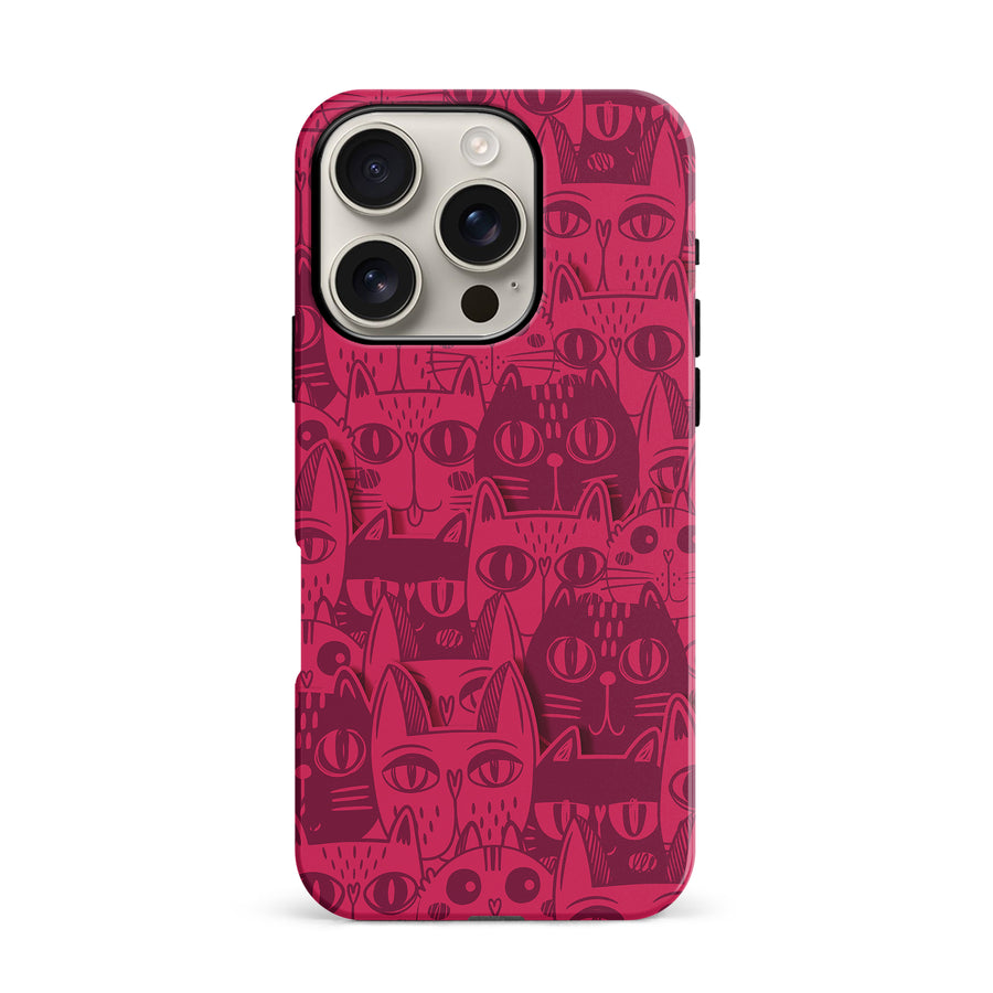 iPhone 16 Pro Abstract Cats Art Cat Phone Case - Red