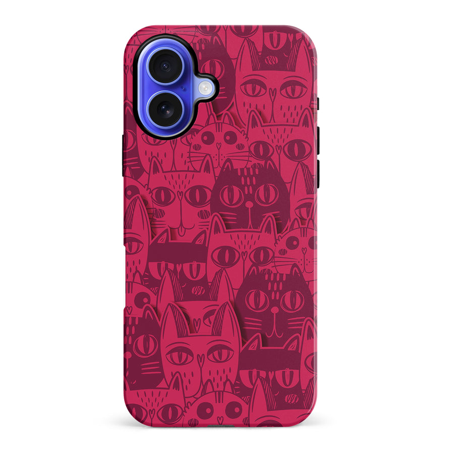 iPhone 16 Plus Abstract Cats Art Cat Phone Case - Red