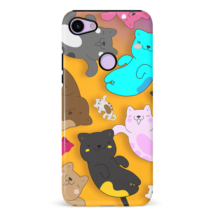 Google Pixel 3 Playful Pastel Cats on Yellow Background Cat Phone Case