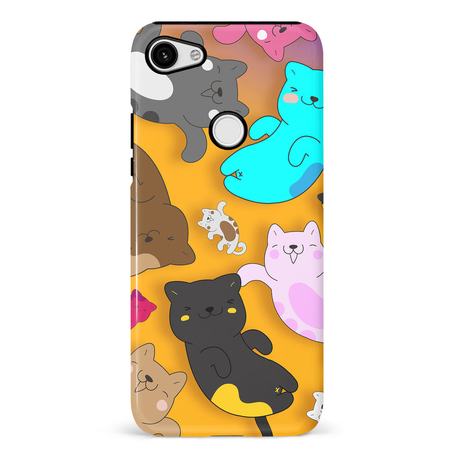 Google Pixel 3 XL Playful Pastel Cats on Yellow Background Cat Phone Case