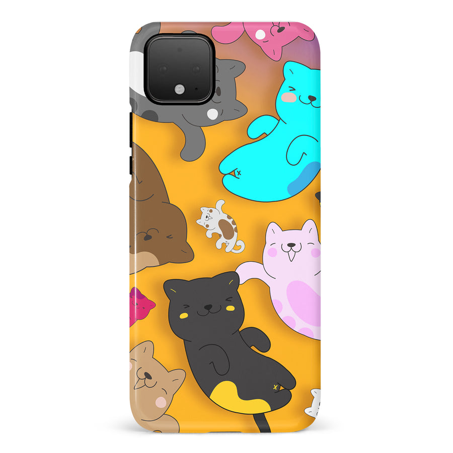 Google Pixel 4 Playful Pastel Cats on Yellow Background Cat Phone Case