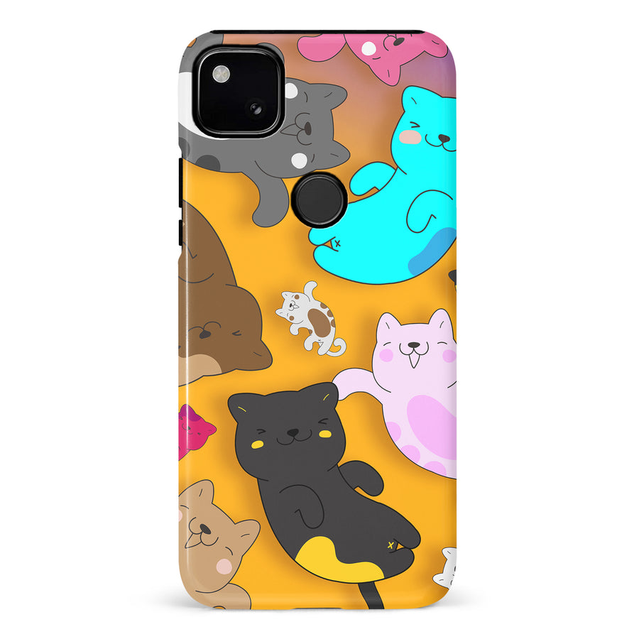 Playful Pastel Cats on Yellow Background Cat Phone Case