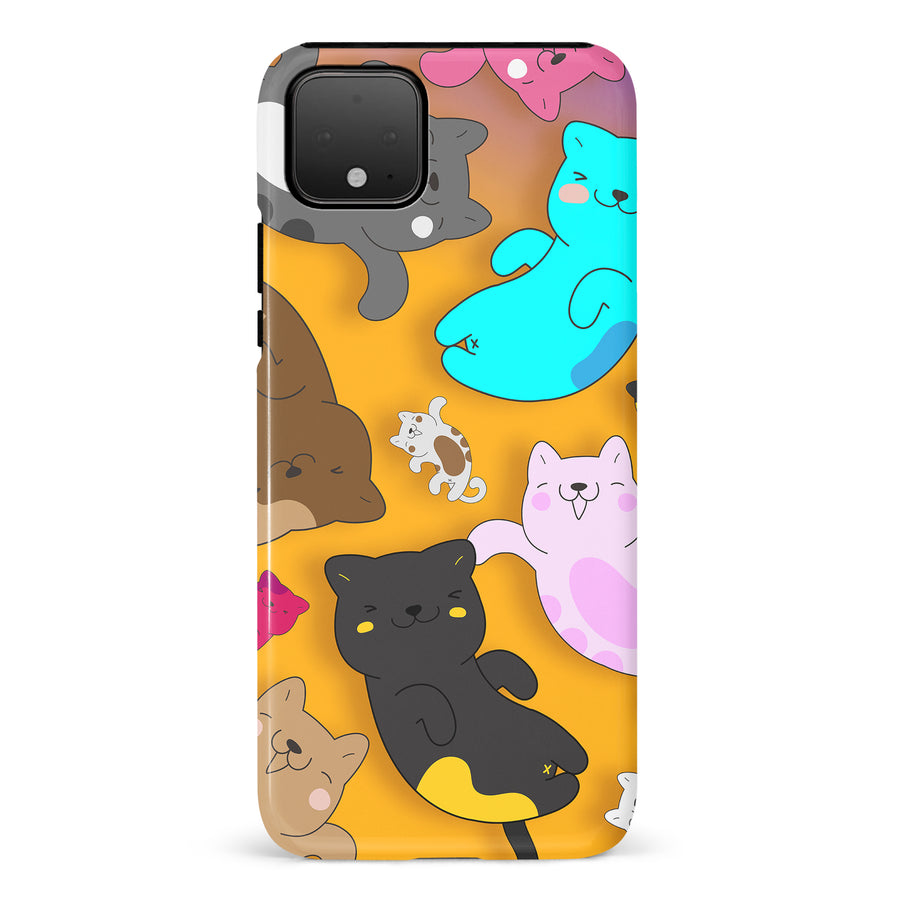 Playful Pastel Cats on Yellow Background Cat Phone Case