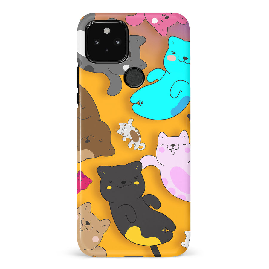 Google Pixel 5 Playful Pastel Cats on Yellow Background Cat Phone Case