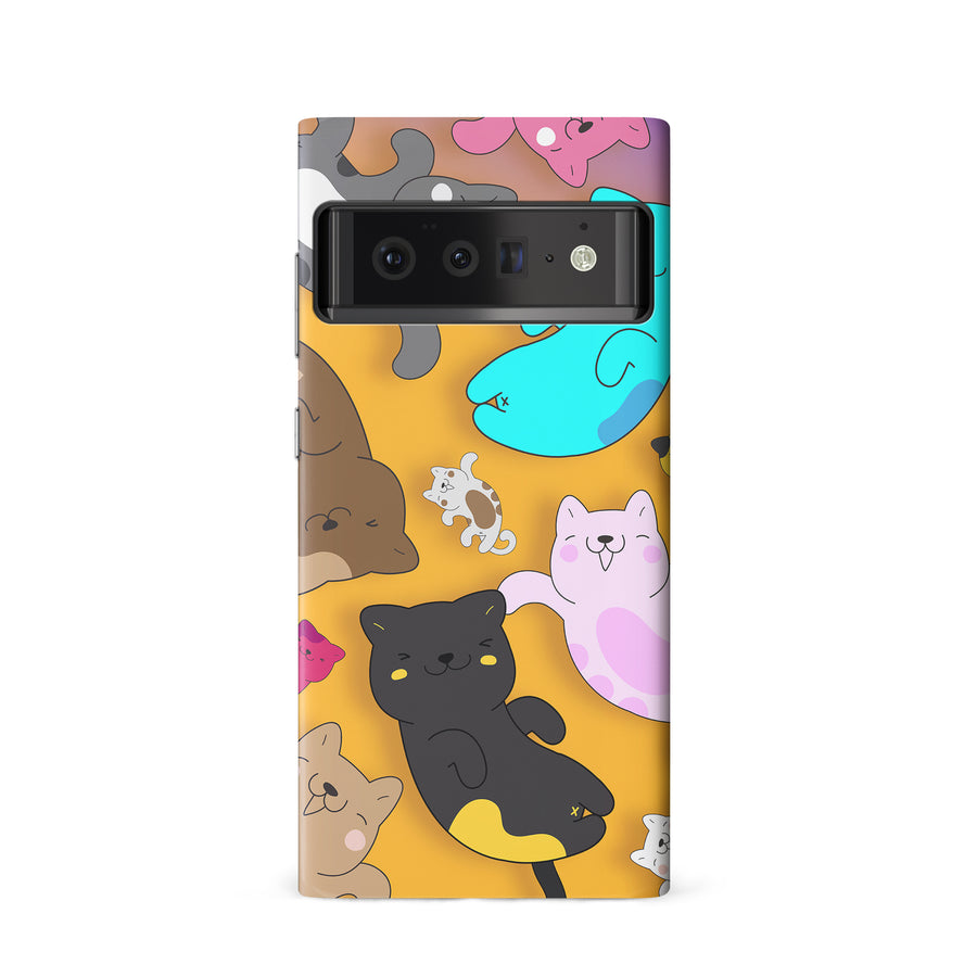 Playful Pastel Cats on Yellow Background Cat Phone Case