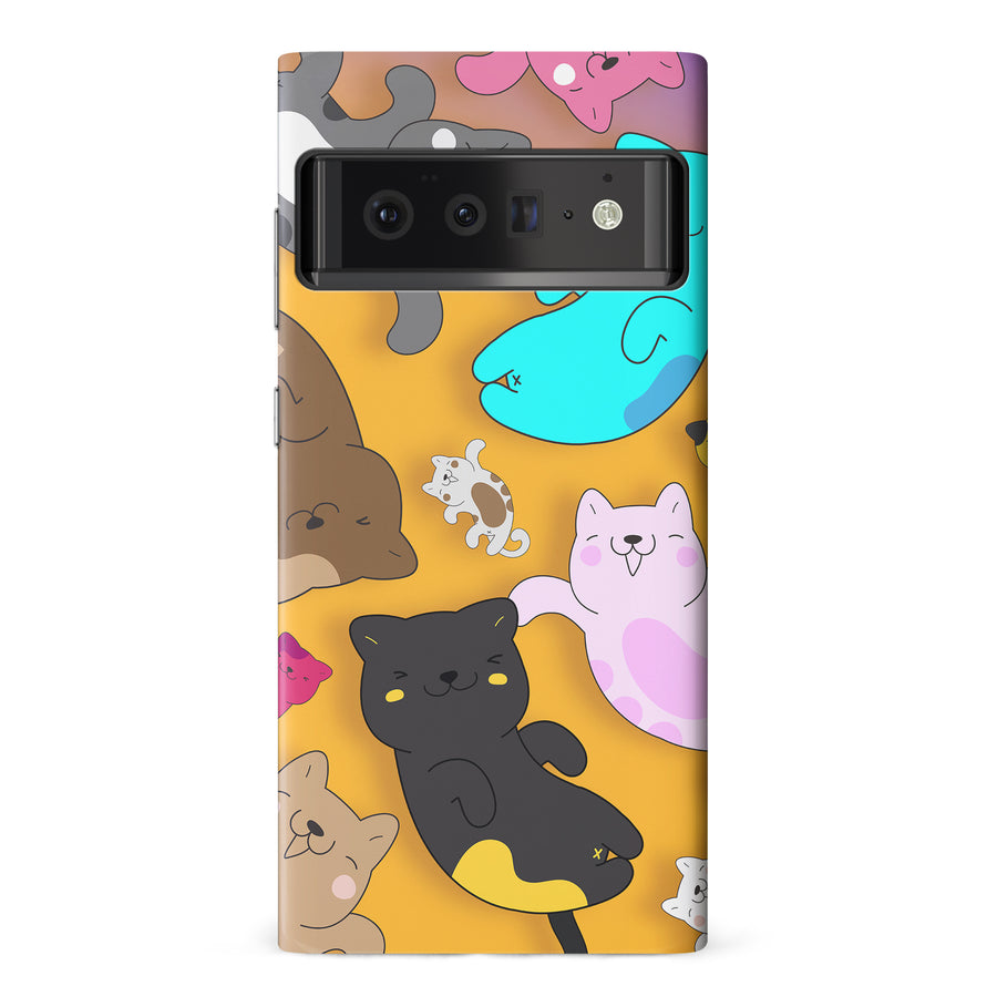 Google Pixel 6 Pro Playful Pastel Cats on Yellow Background Cat Phone Case