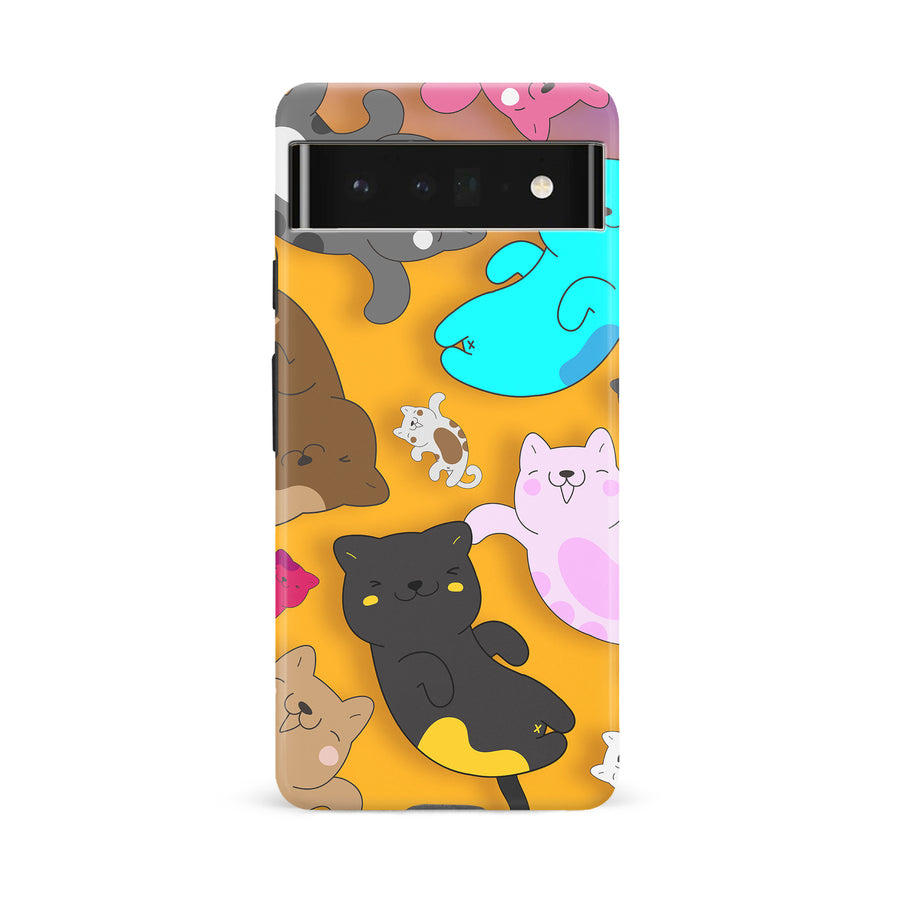 Playful Pastel Cats on Yellow Background Cat Phone Case