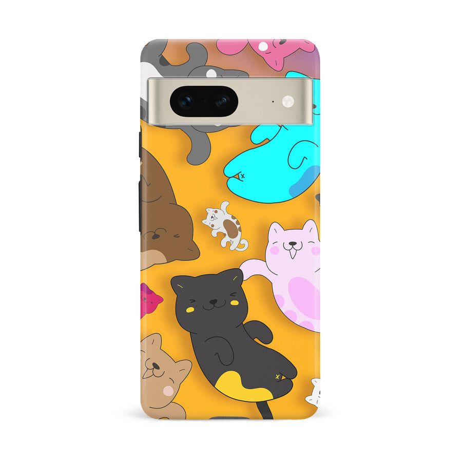 Google Pixel 7 Playful Pastel Cats on Yellow Background Cat Phone Case