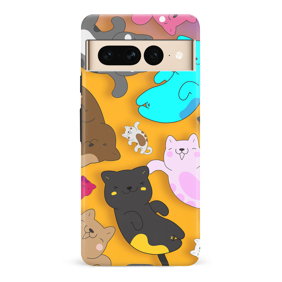 Playful Pastel Cats on Yellow Background Cat Phone Case