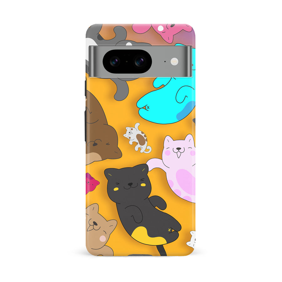 Google Pixel 8 Playful Pastel Cats on Yellow Background Cat Phone Case