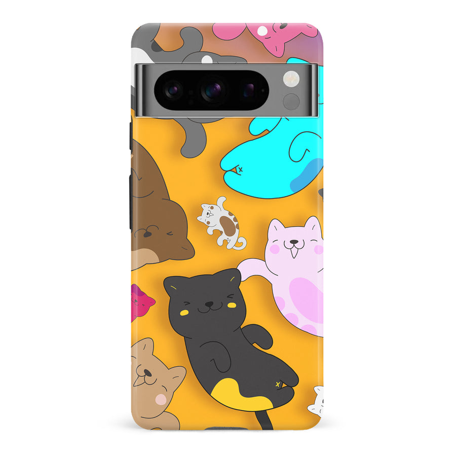 Google Pixel 8 Pro Playful Pastel Cats on Yellow Background Cat Phone Case