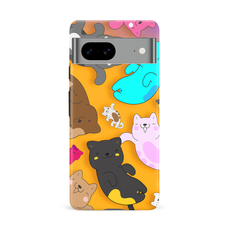 Google Pixel 8A Playful Pastel Cats on Yellow Background Cat Phone Case