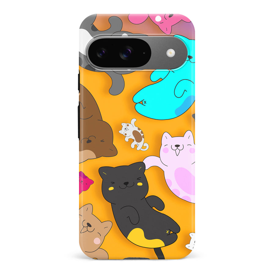 Playful Pastel Cats on Yellow Background Cat Phone Case