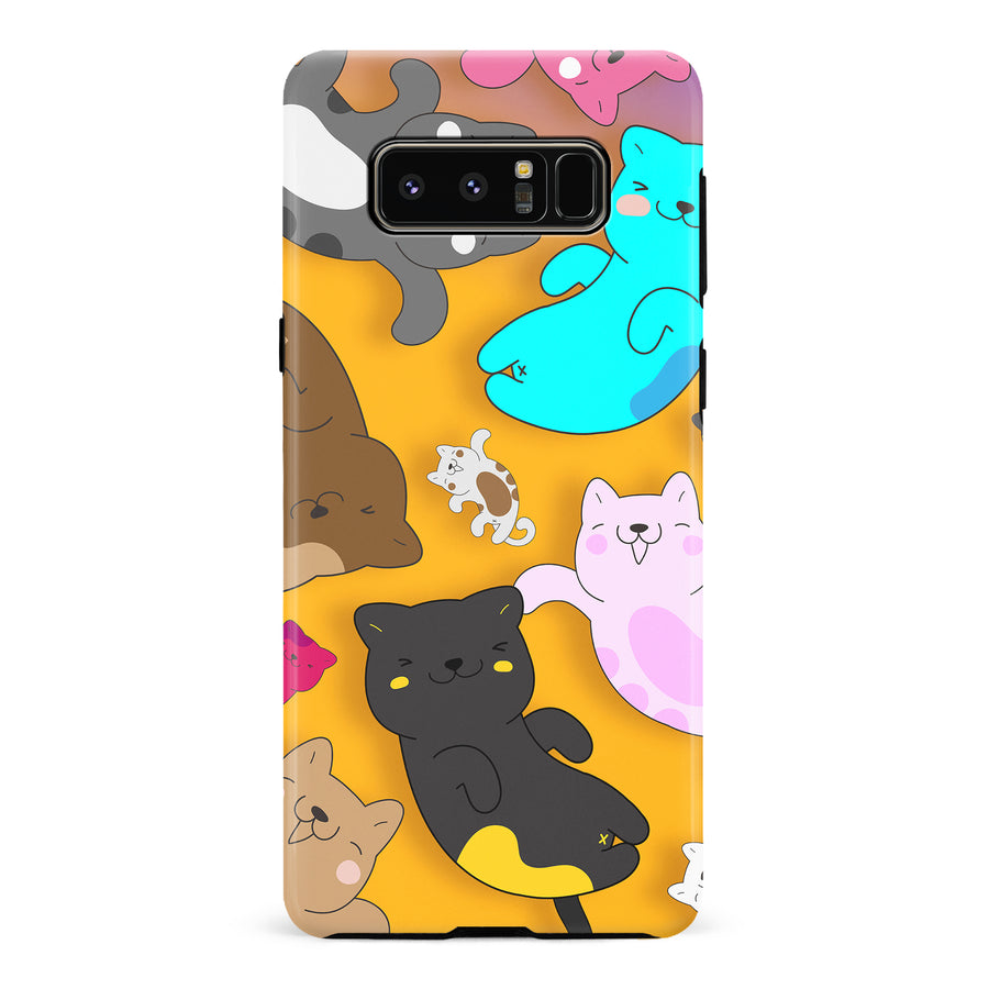 Samsung Galaxy Note 8 Playful Pastel Cats on Yellow Background Cat Phone Case