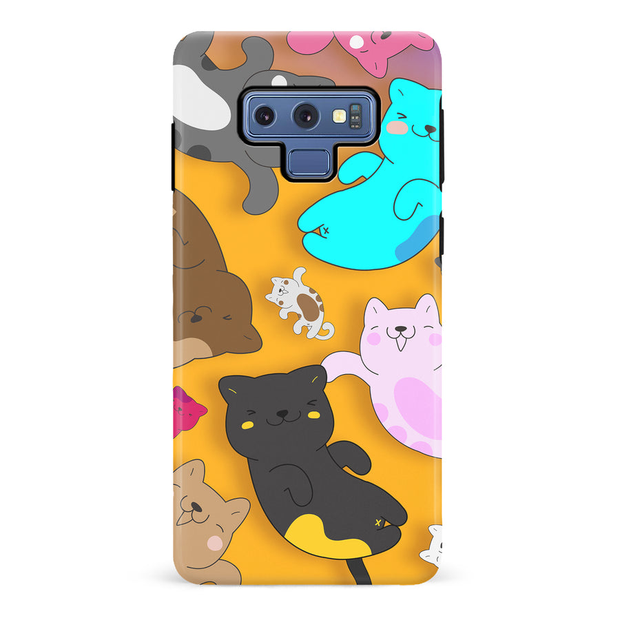 Samsung Galaxy Note 9 Playful Pastel Cats on Yellow Background Cat Phone Case