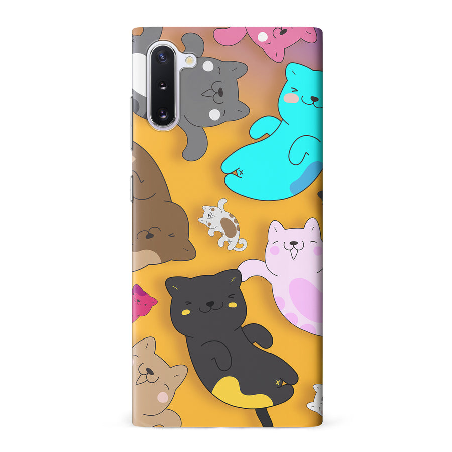 Samsung Galaxy Note 10 Playful Pastel Cats on Yellow Background Cat Phone Case